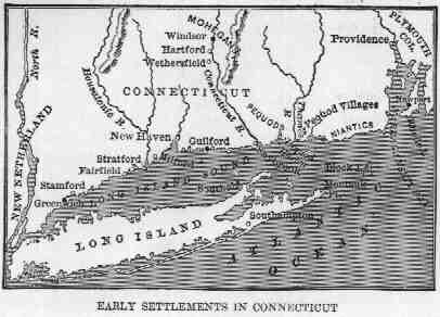 Map showing Early Settlements in Connecticut